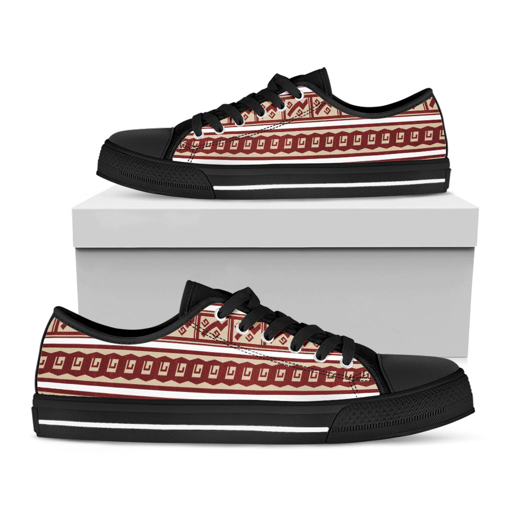 Red And Beige Southwestern Pattern Print Black Low Top Shoes