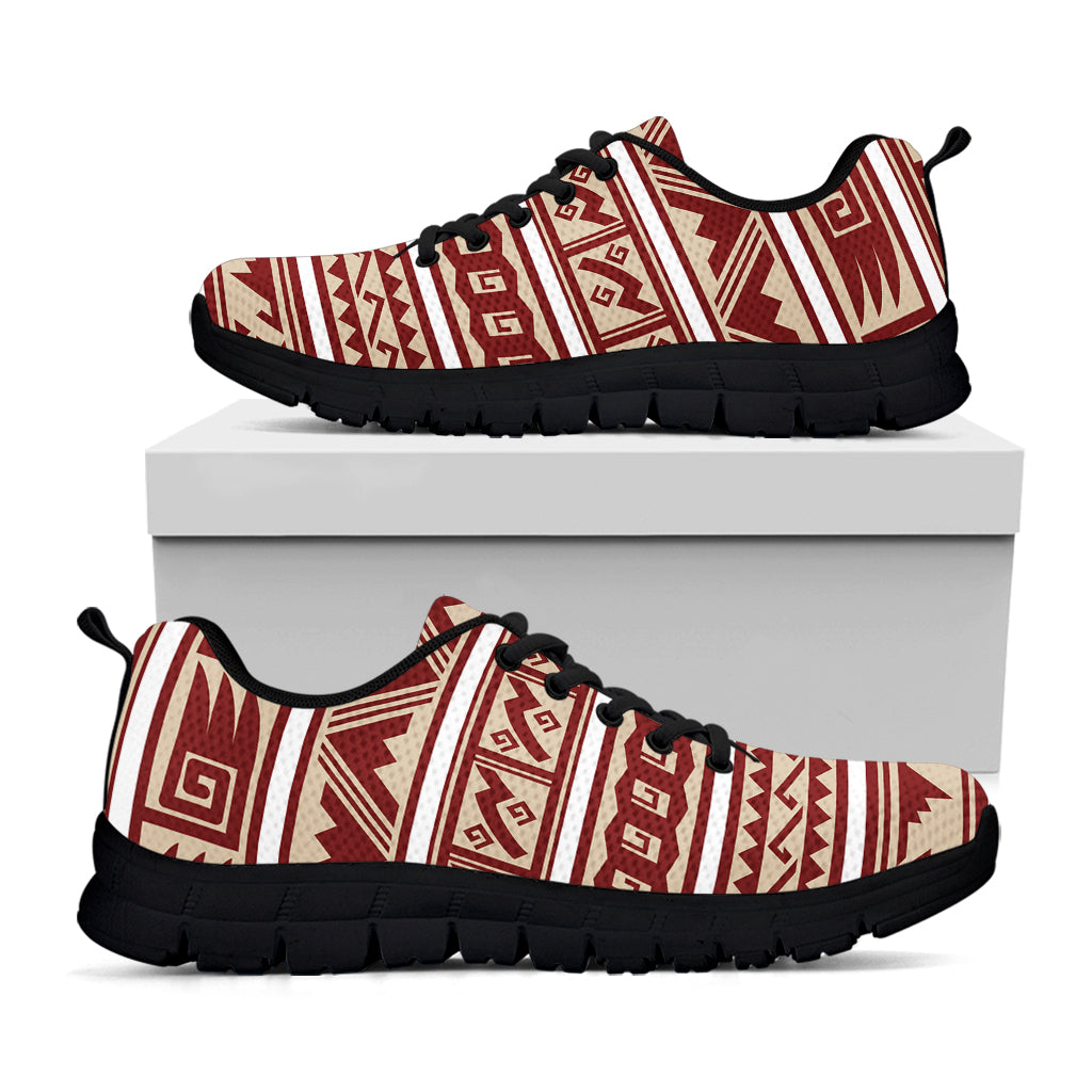 Red And Beige Southwestern Pattern Print Black Sneakers