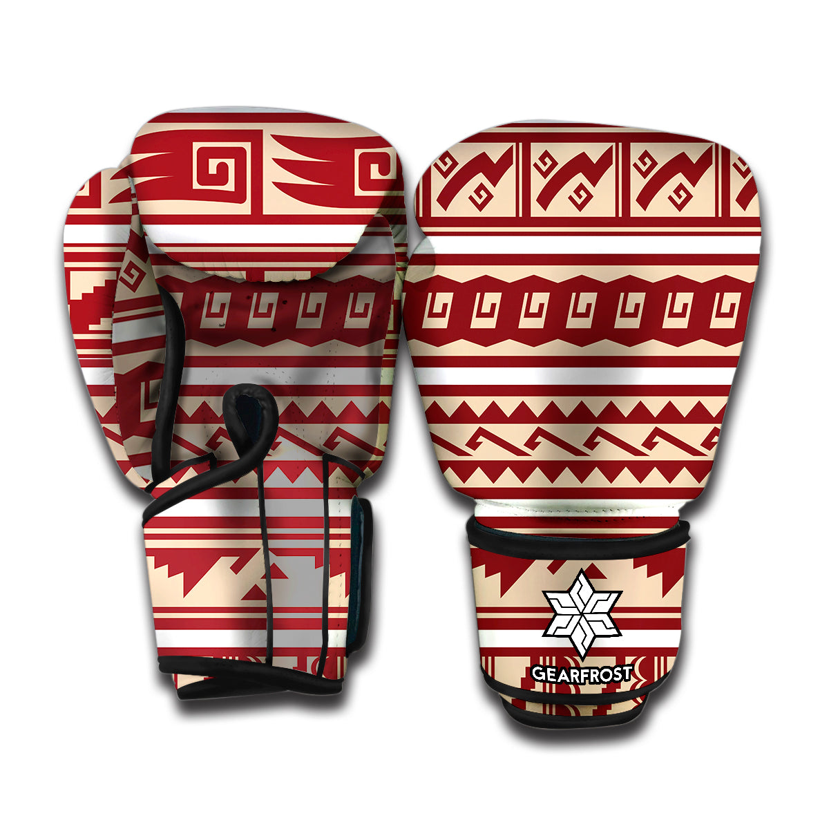 Red And Beige Southwestern Pattern Print Boxing Gloves