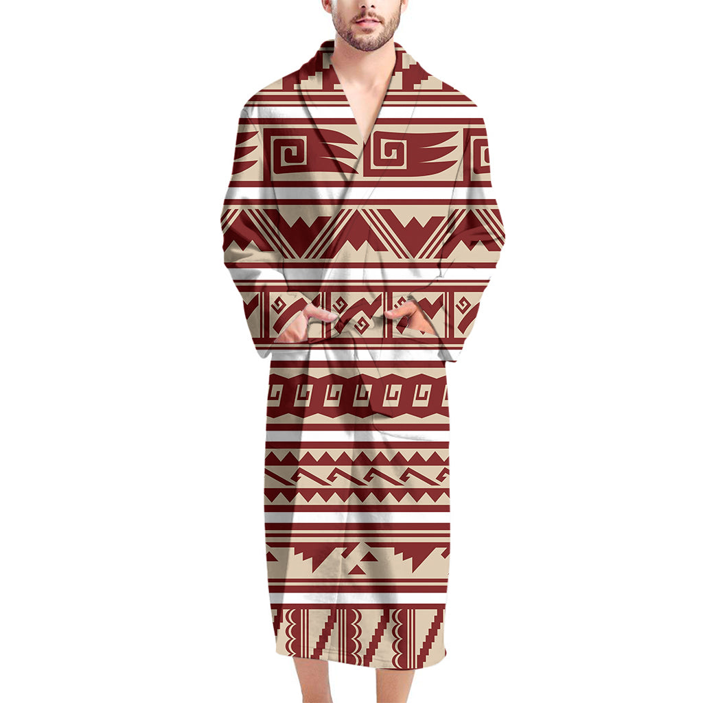 Red And Beige Southwestern Pattern Print Men's Bathrobe