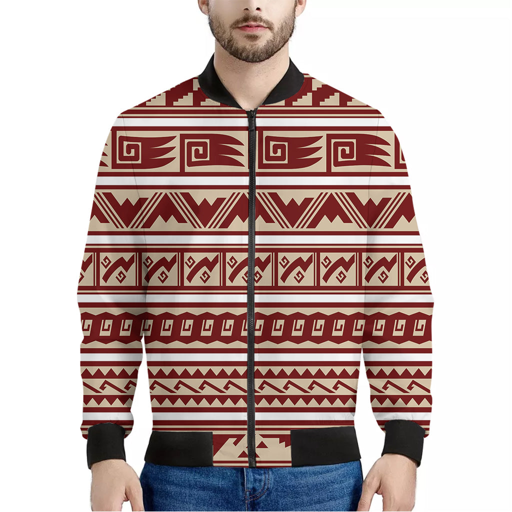 Red And Beige Southwestern Pattern Print Men's Bomber Jacket