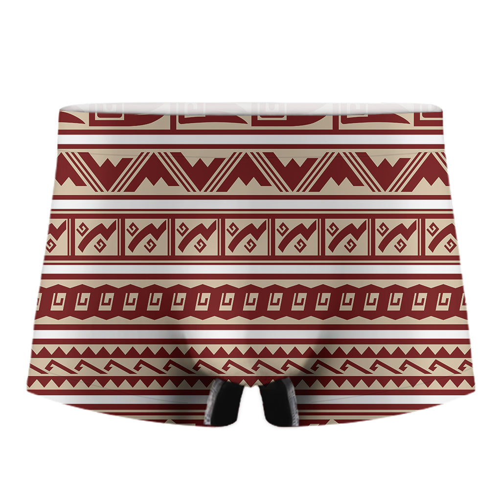 Red And Beige Southwestern Pattern Print Men's Boxer Briefs