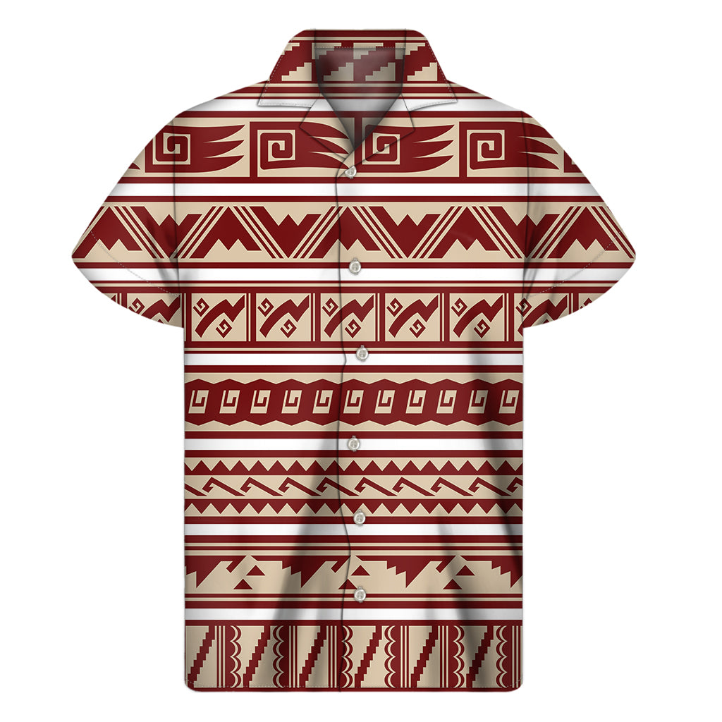 Red And Beige Southwestern Pattern Print Men's Short Sleeve Shirt