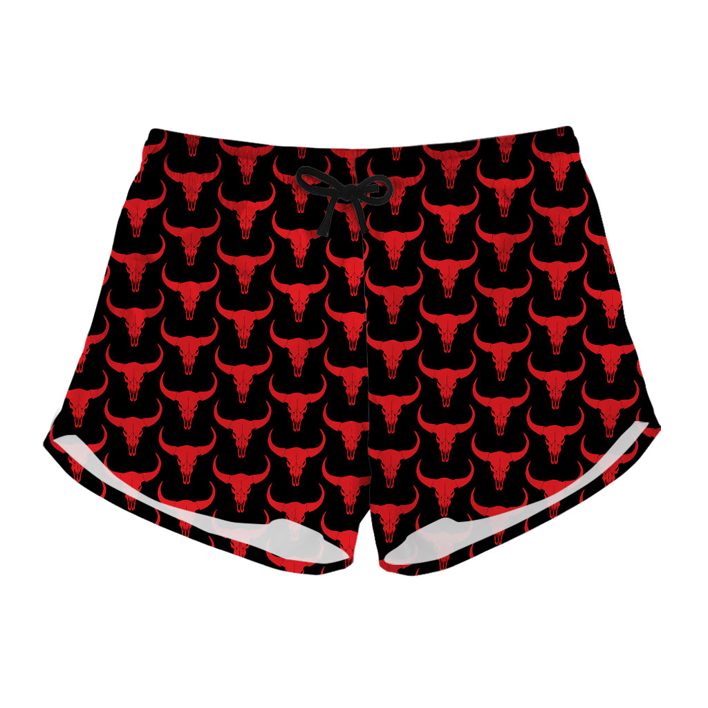 Red And Black Bull Skull Pattern Print Women's Shorts