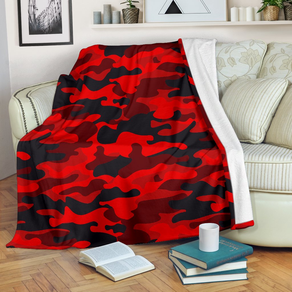 Red And Black Camouflage Print Blanket