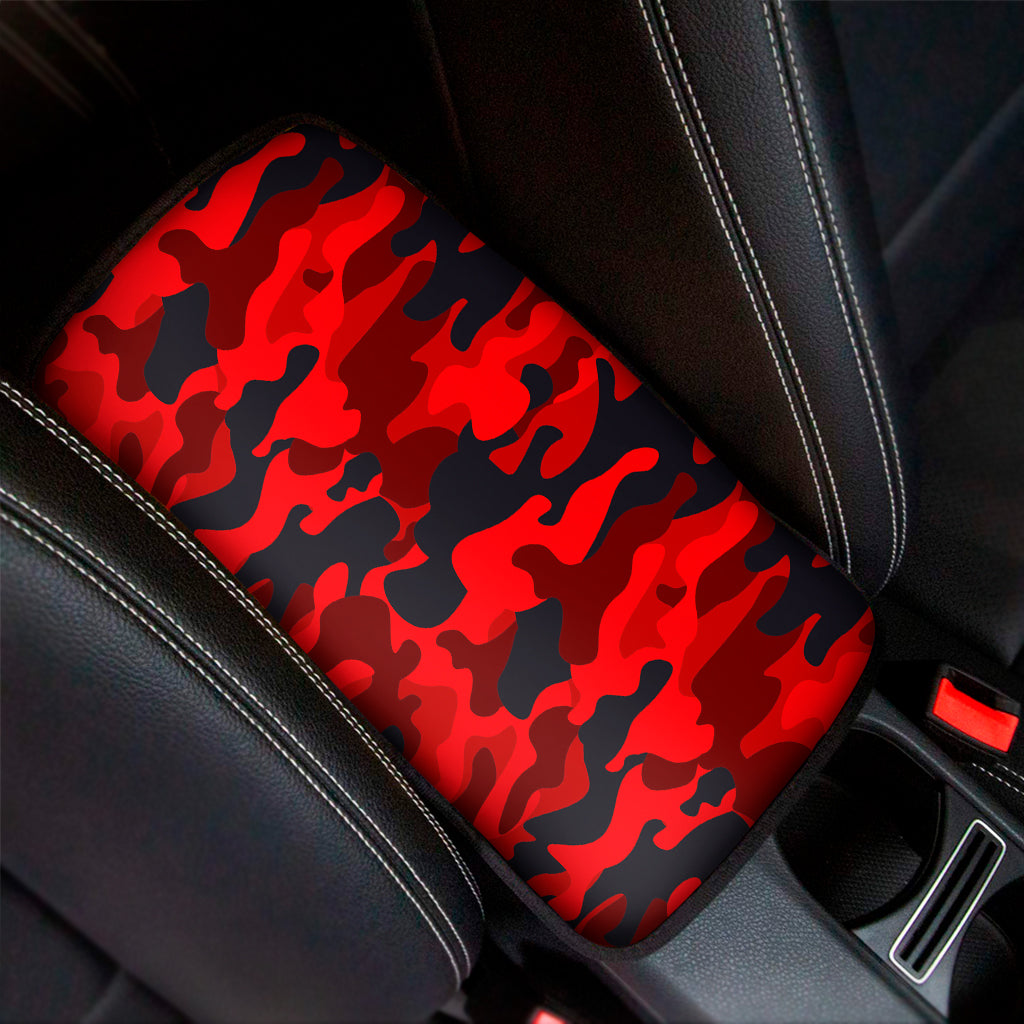 Red And Black Camouflage Print Car Center Console Cover