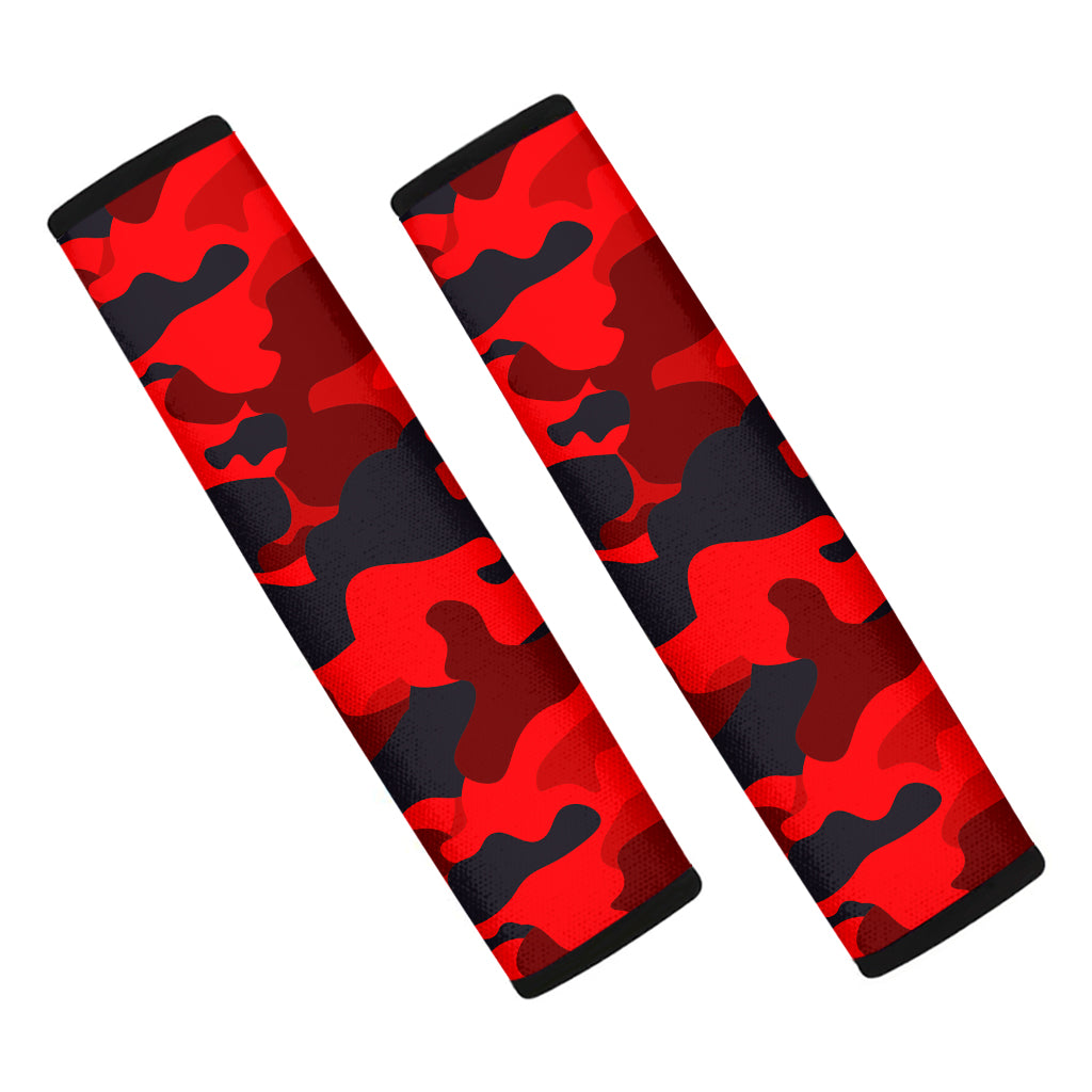 Red And Black Camouflage Print Car Seat Belt Covers