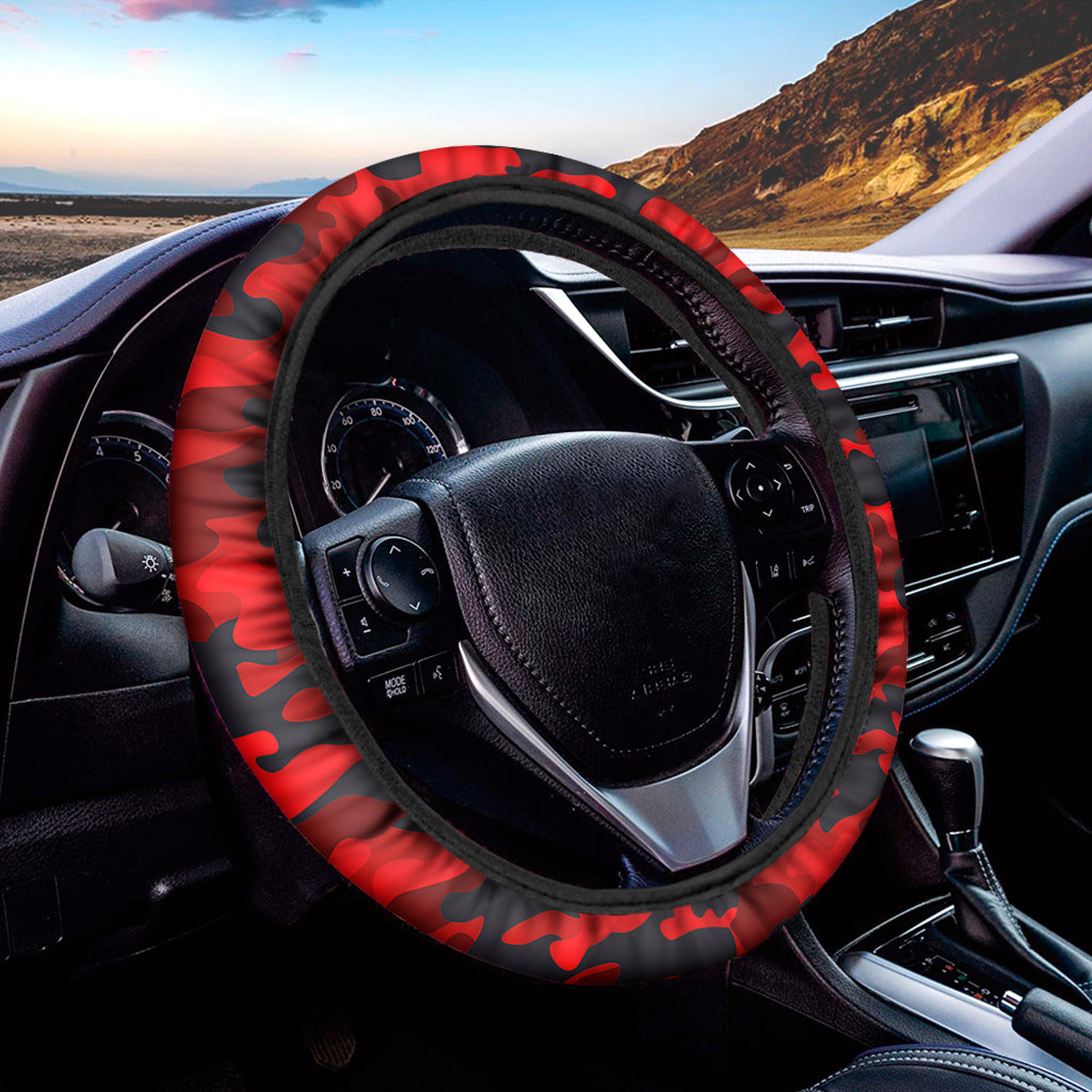 Red And Black Camouflage Print Car Steering Wheel Cover