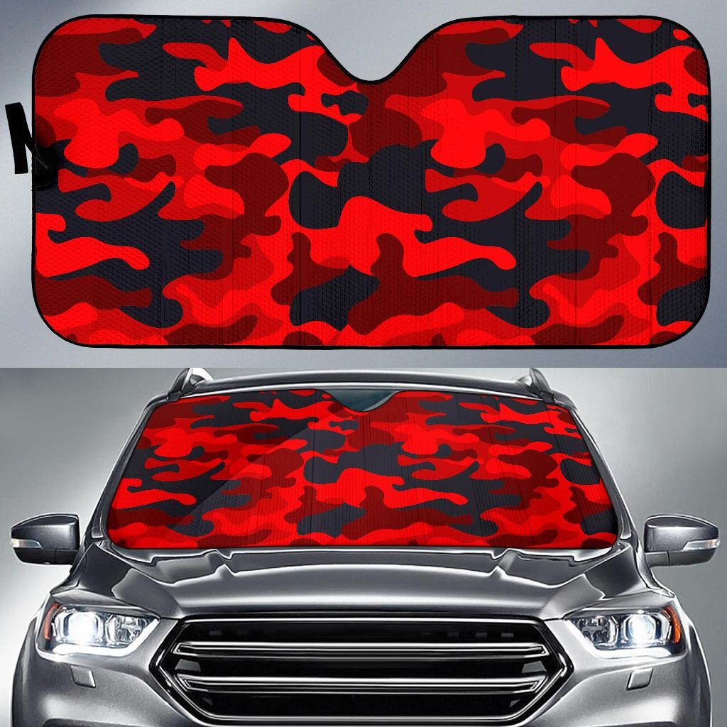 Red And Black Camouflage Print Car Sun Shade