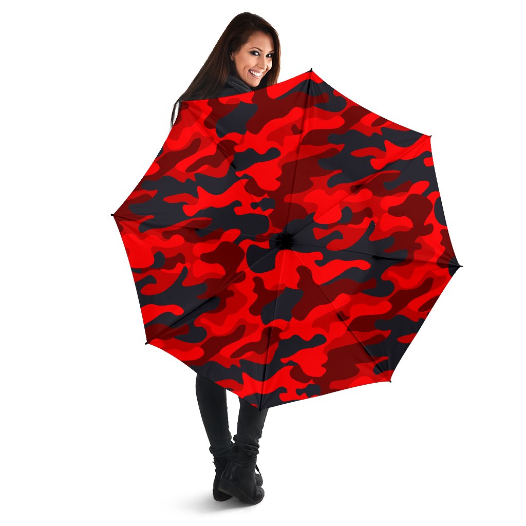 Red And Black Camouflage Print Foldable Umbrella