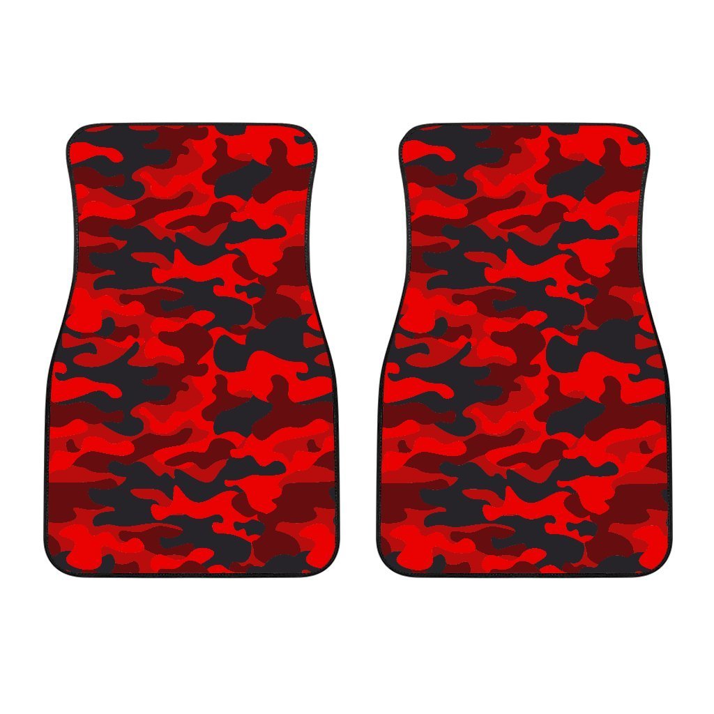 Red And Black Camouflage Print Front Car Floor Mats