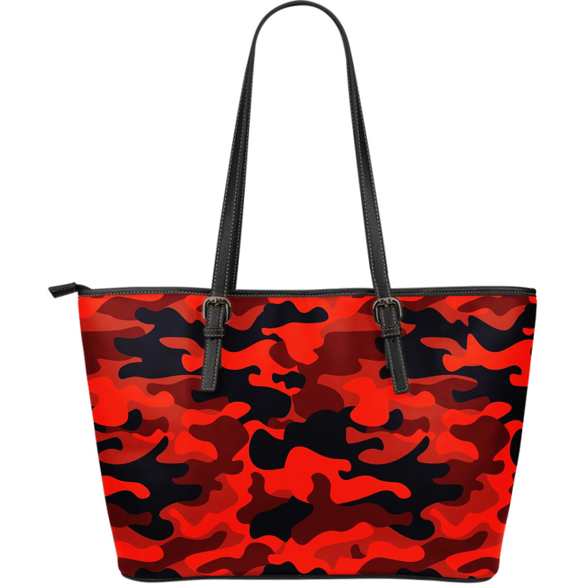 Red And Black Camouflage Print Leather Tote Bag