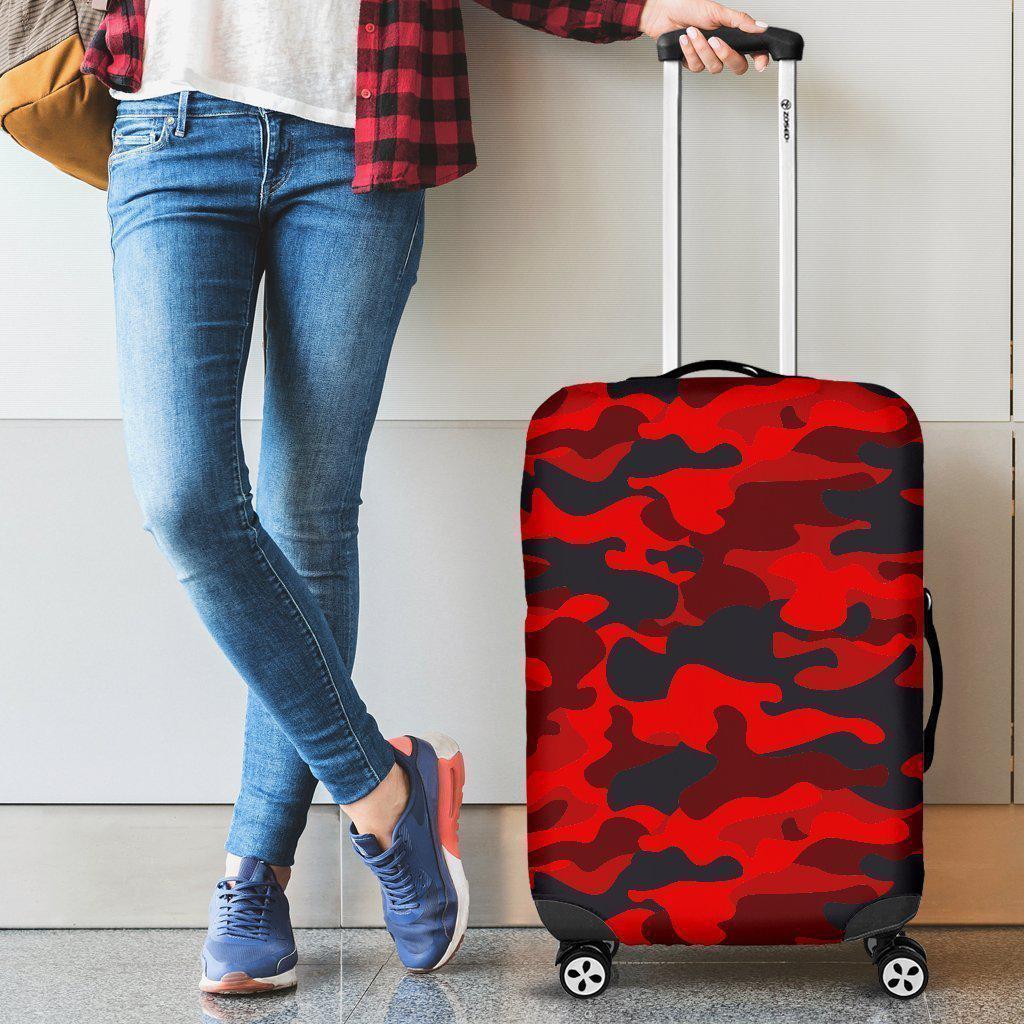 Red And Black Camouflage Print Luggage Cover