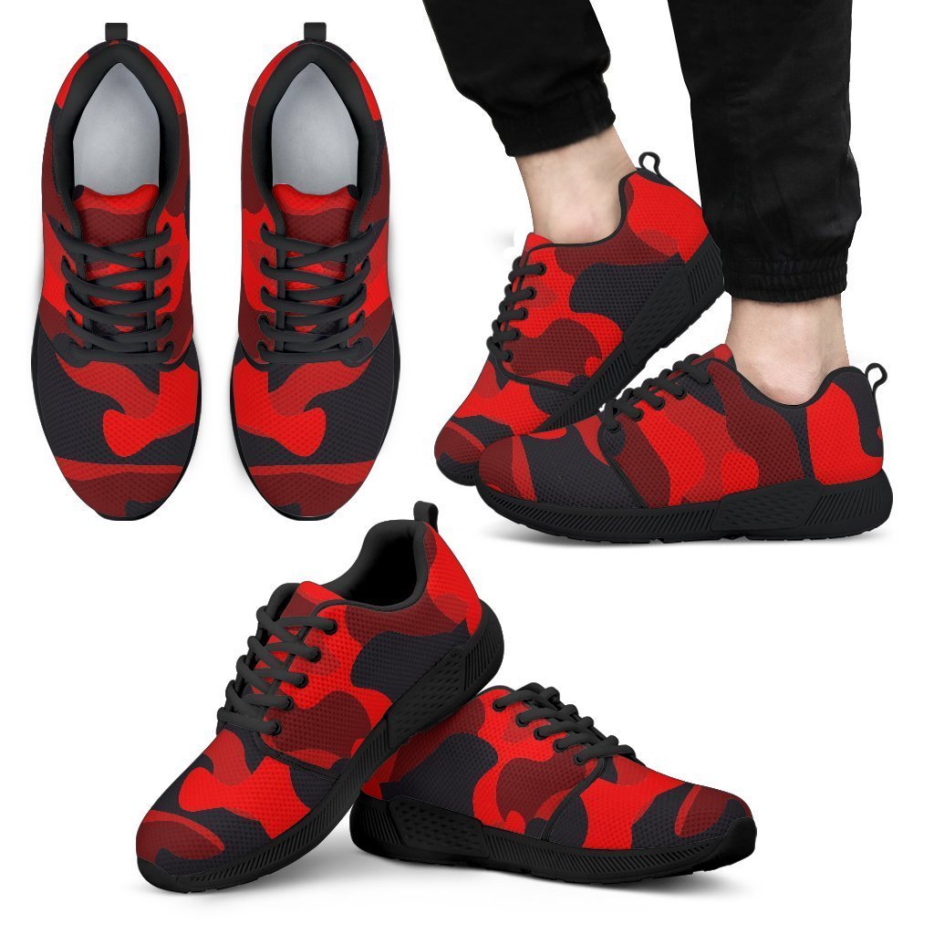 Red And Black Camouflage Print Men's Athletic Shoes