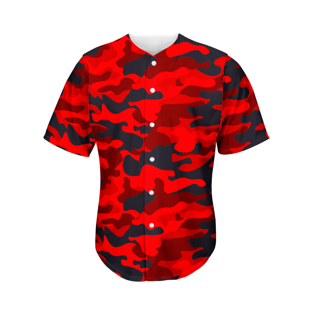 Red And Black Camouflage Print Men's Baseball Jersey