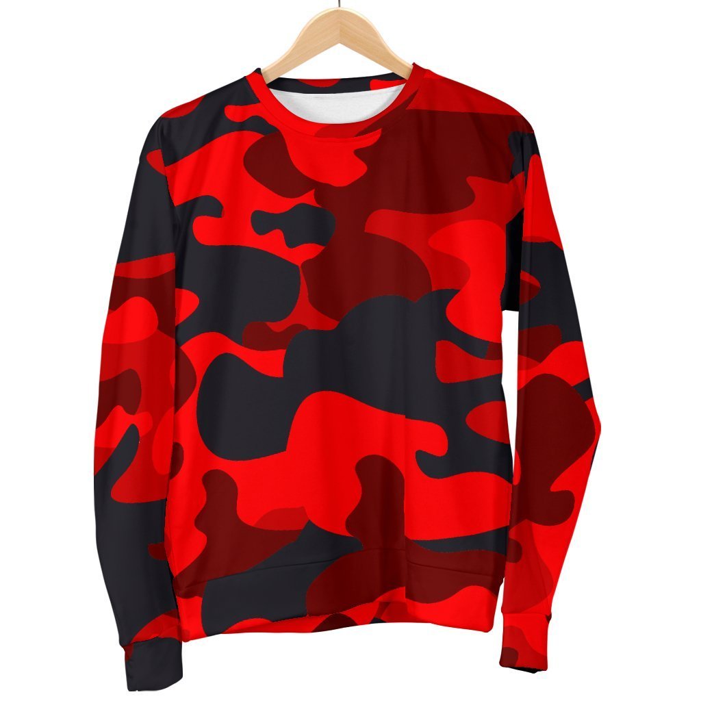 Red And Black Camouflage Print Men's Crewneck Sweatshirt