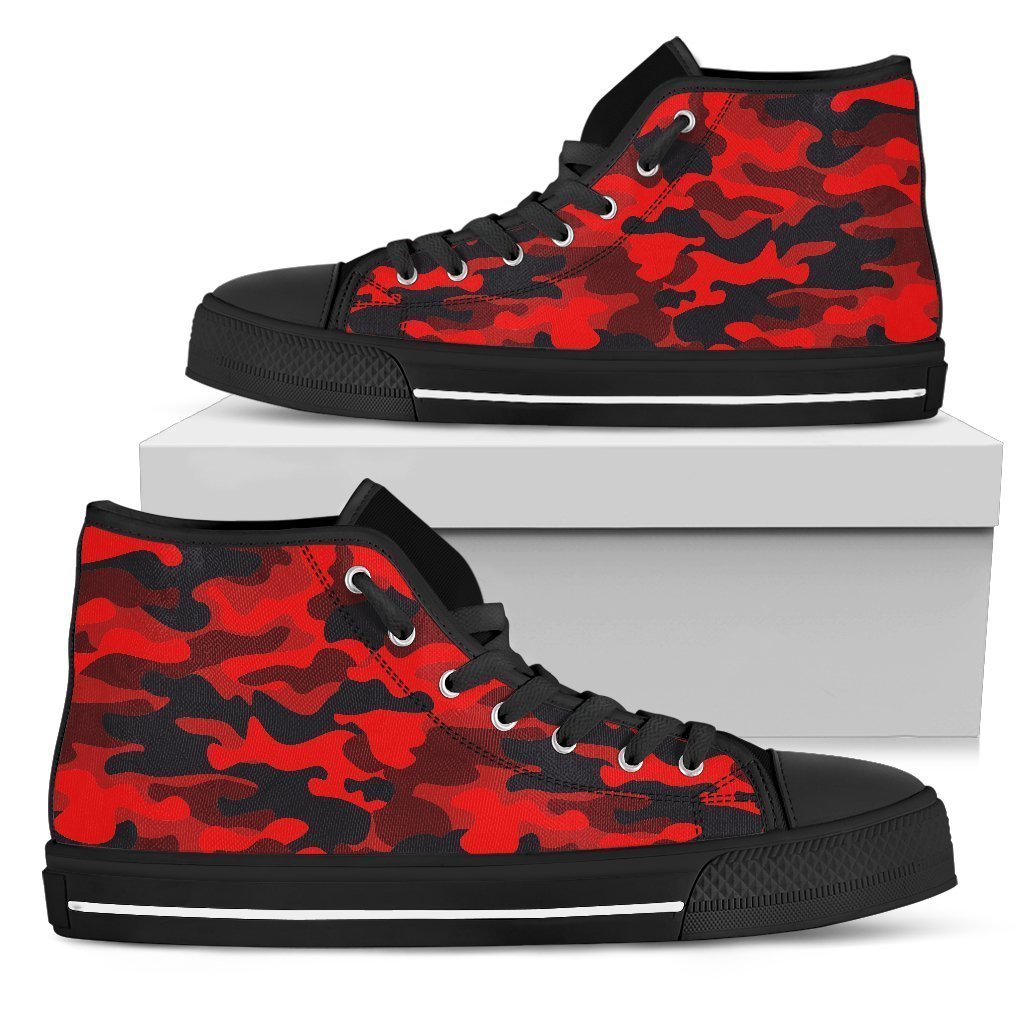 Red And Black Camouflage Print Men's High Top Shoes