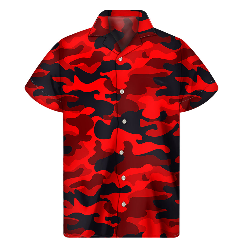 Red And Black Camouflage Print Men's Short Sleeve Shirt