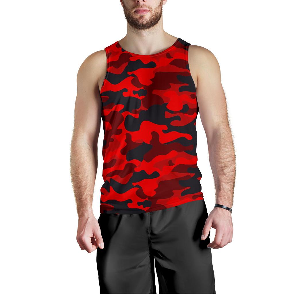 Red And Black Camouflage Print Men's Tank Top