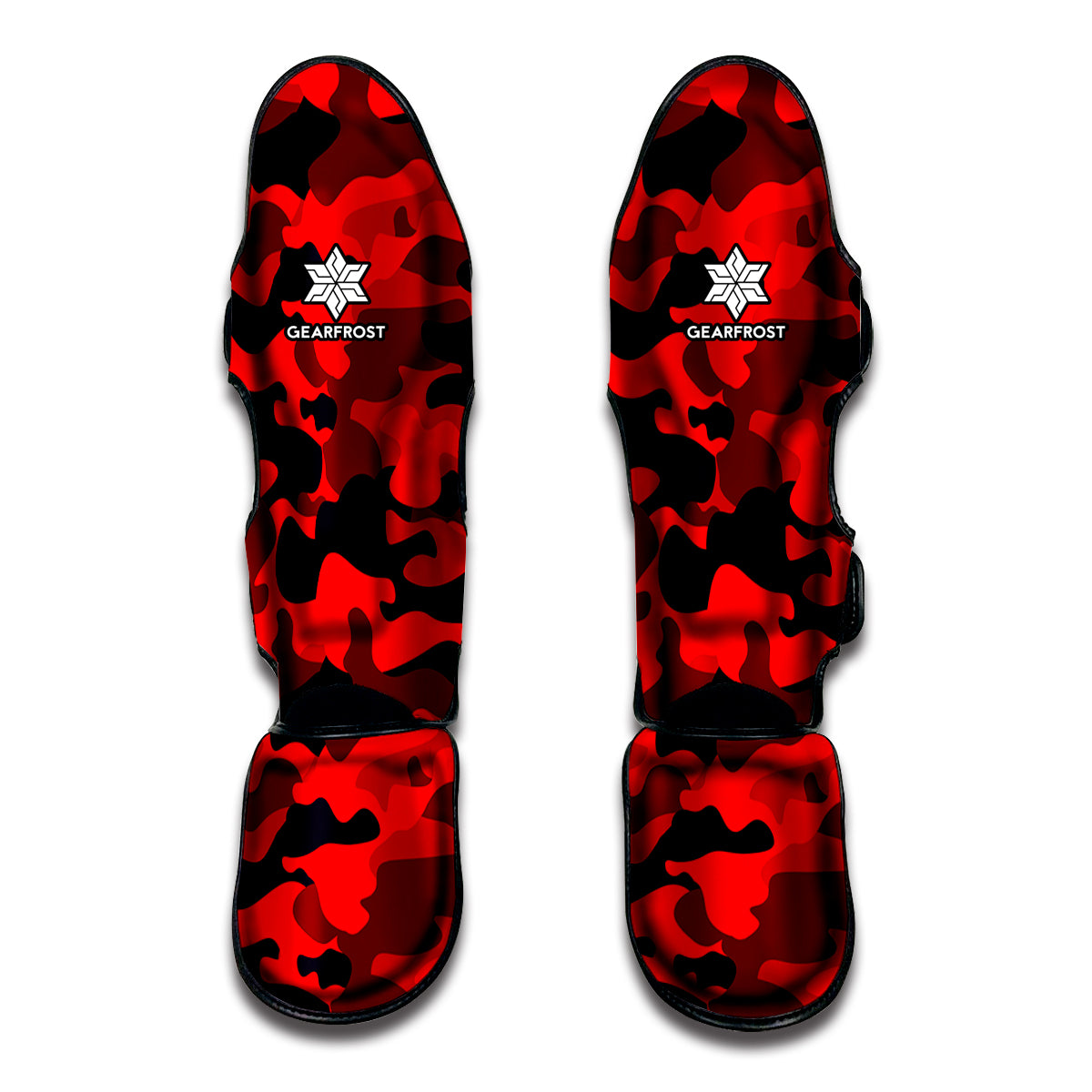 Red And Black Camouflage Print Muay Thai Shin Guards