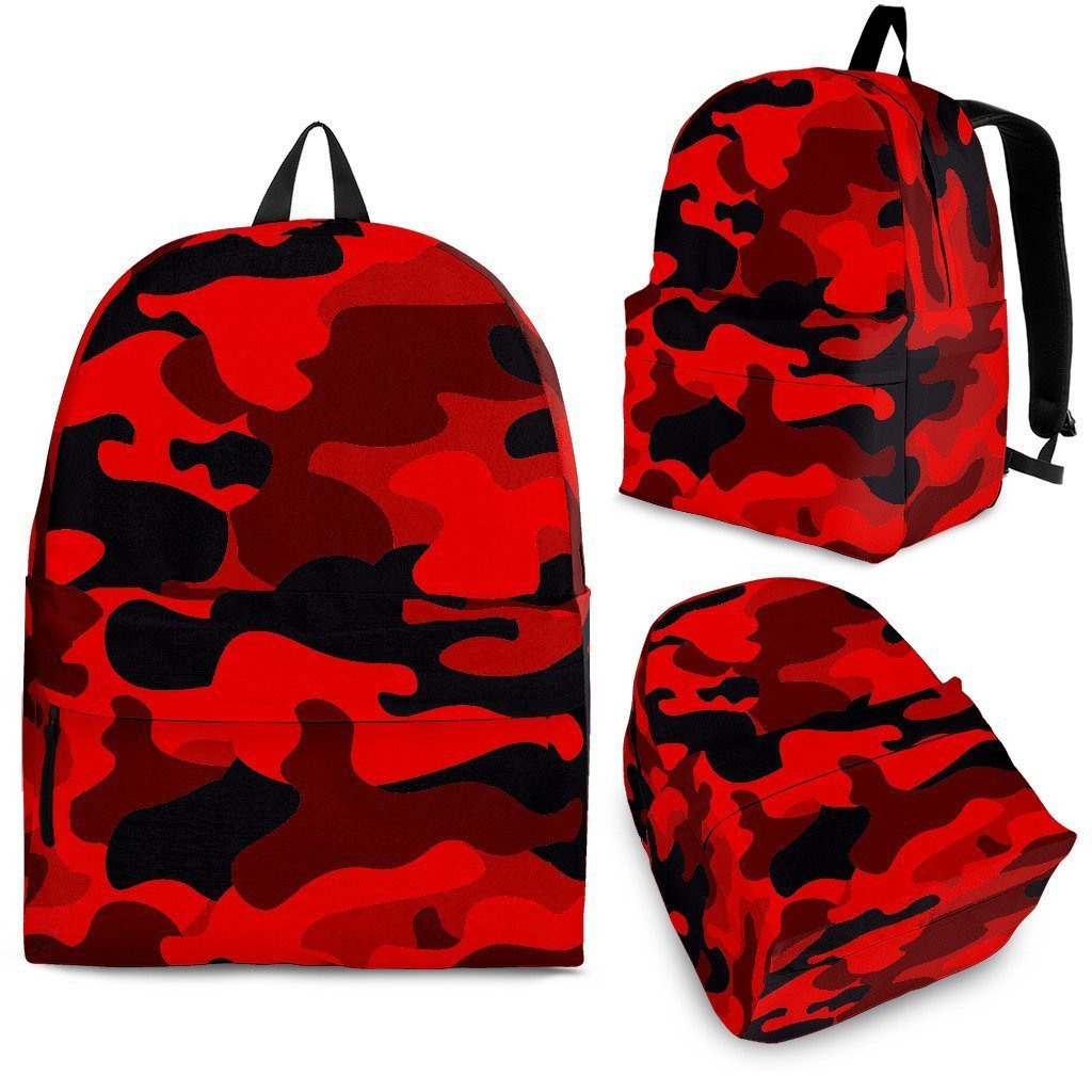Red And Black Camouflage Print School Backpack