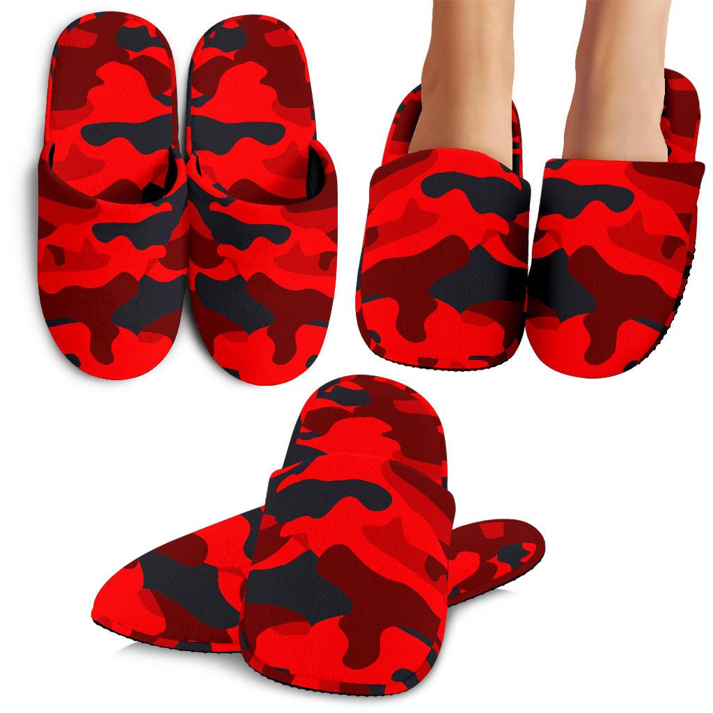 Red And Black Camouflage Print Slippers