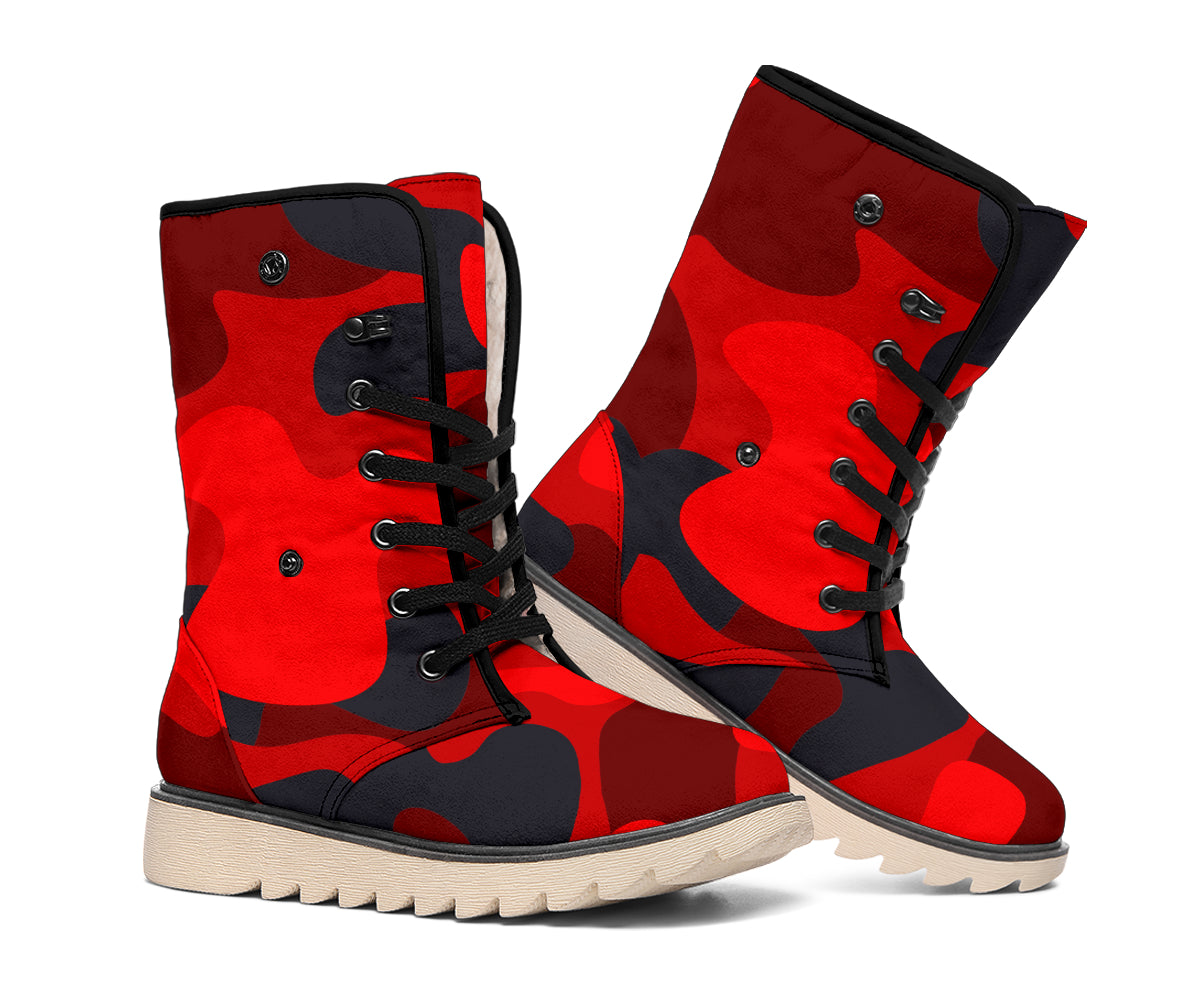 Red And Black Camouflage Print Winter Boots