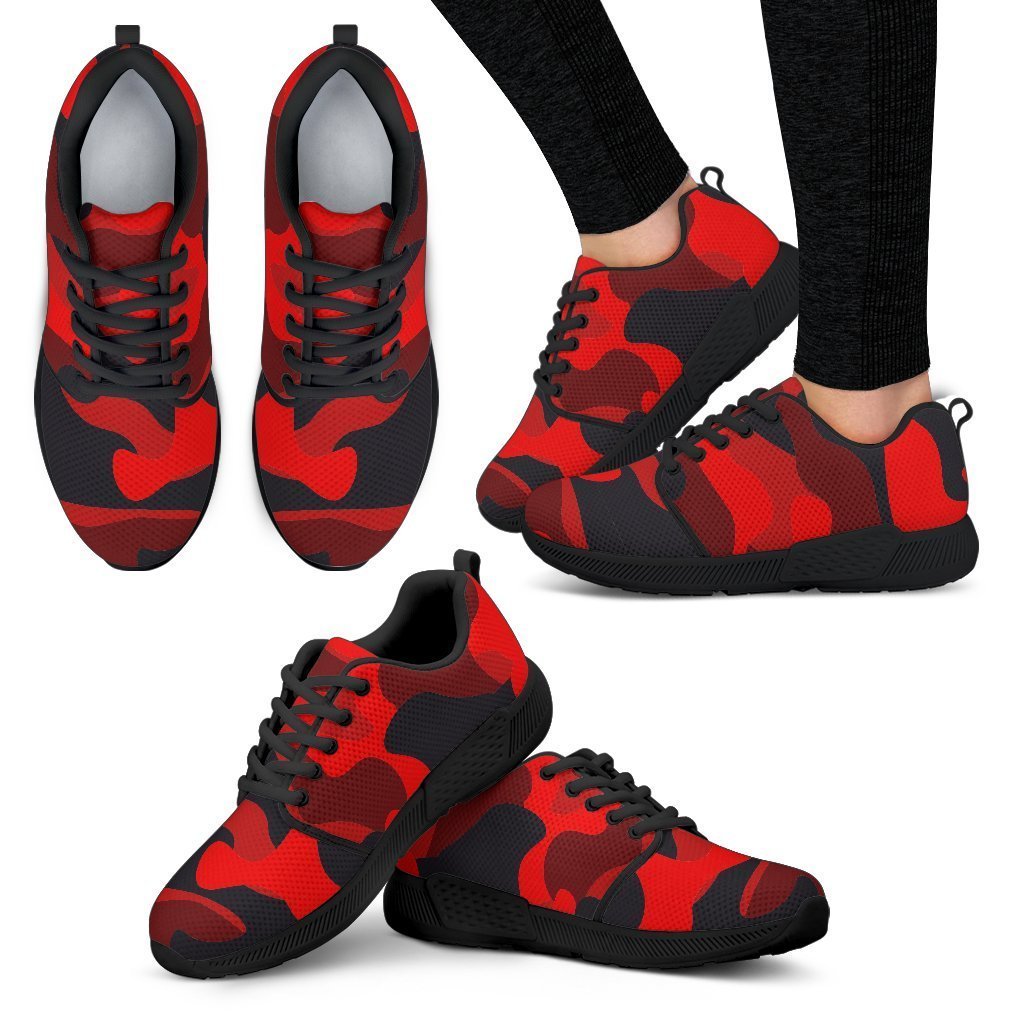 Red And Black Camouflage Print Women's Athletic Shoes