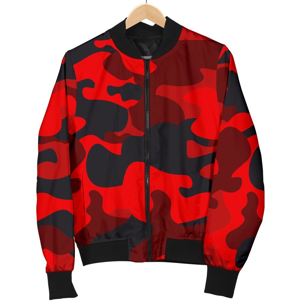 Red And Black Camouflage Print Women's Bomber Jacket