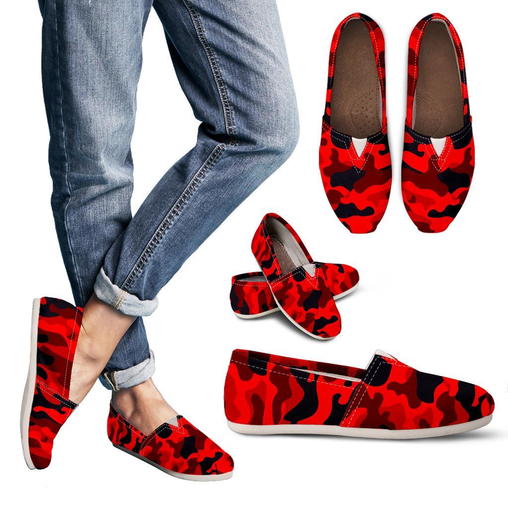 Red And Black Camouflage Print Women's Casual Canvas Shoes