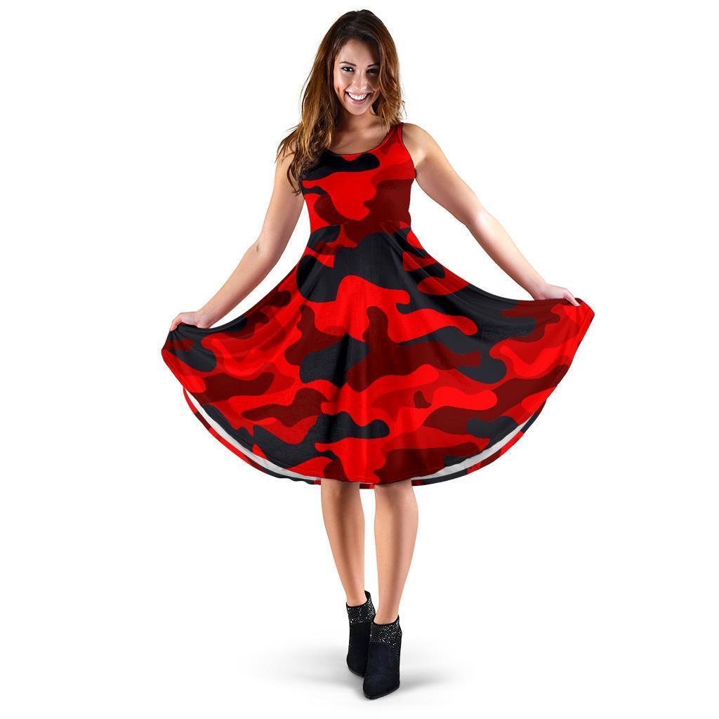 Red And Black Camouflage Print Women's Dress