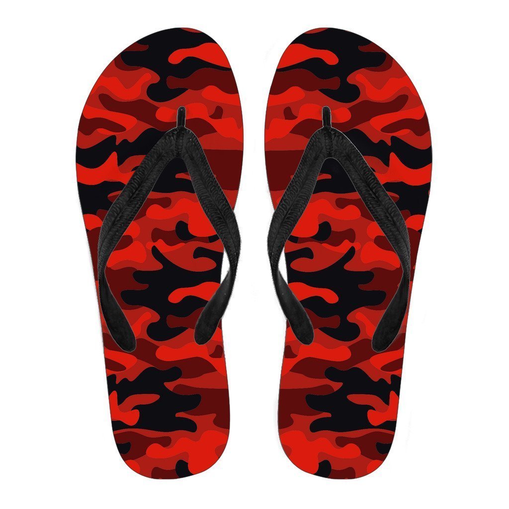 Red And Black Camouflage Print Women's Flip Flops