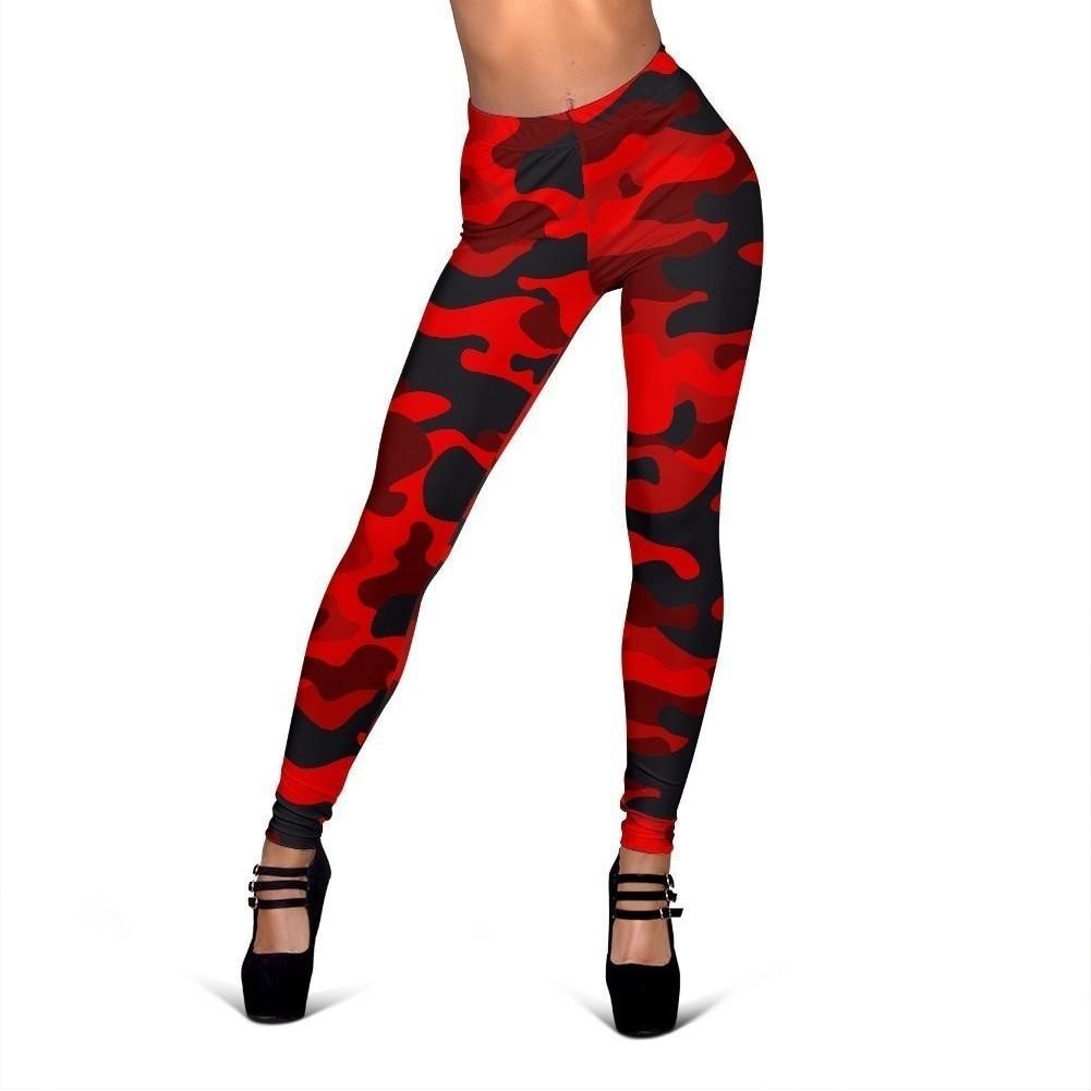 Red And Black Camouflage Print Women's Leggings