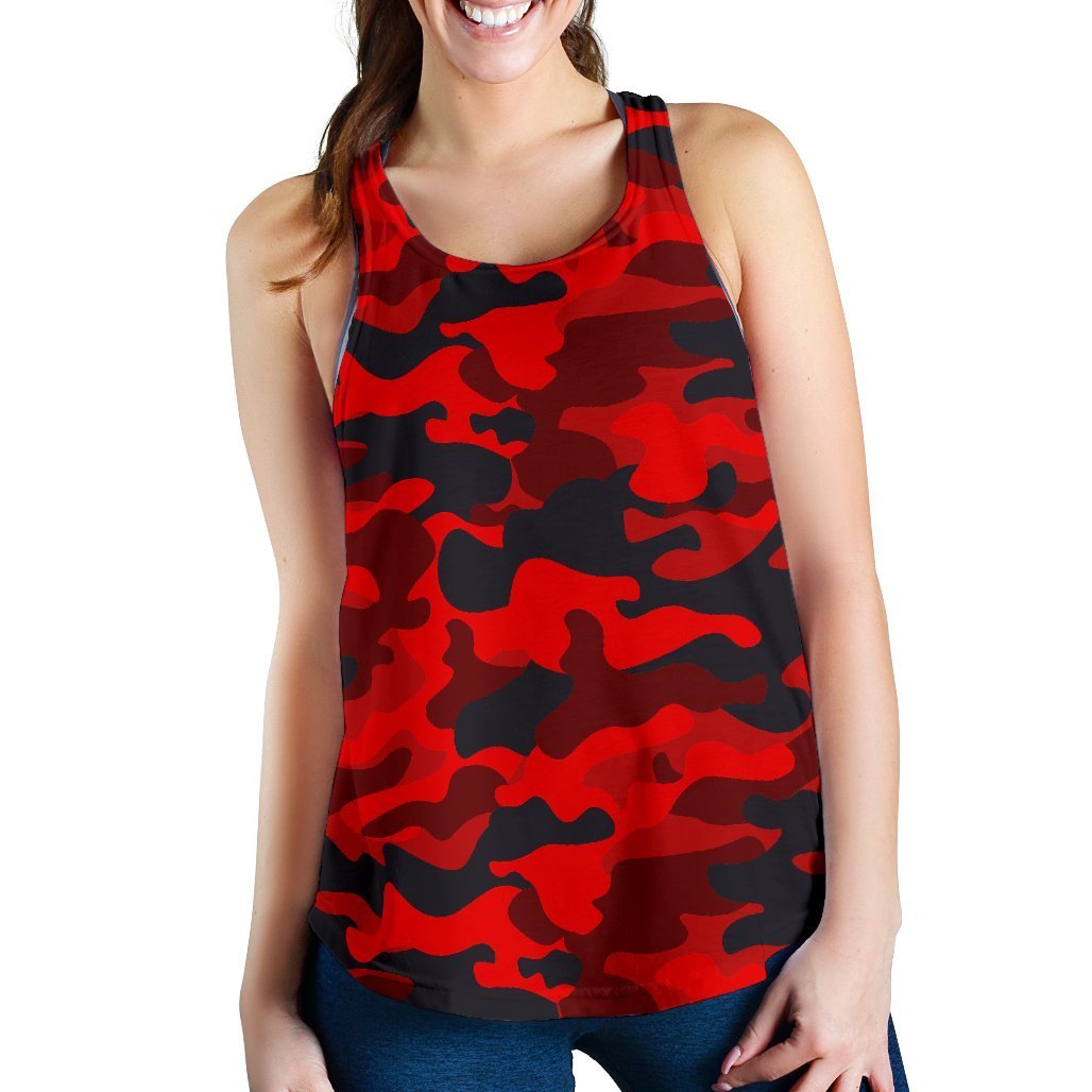 Red And Black Camouflage Print Women's Racerback Tank Top