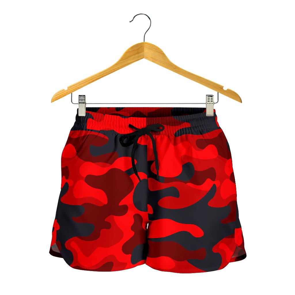 Red And Black Camouflage Print Women's Shorts