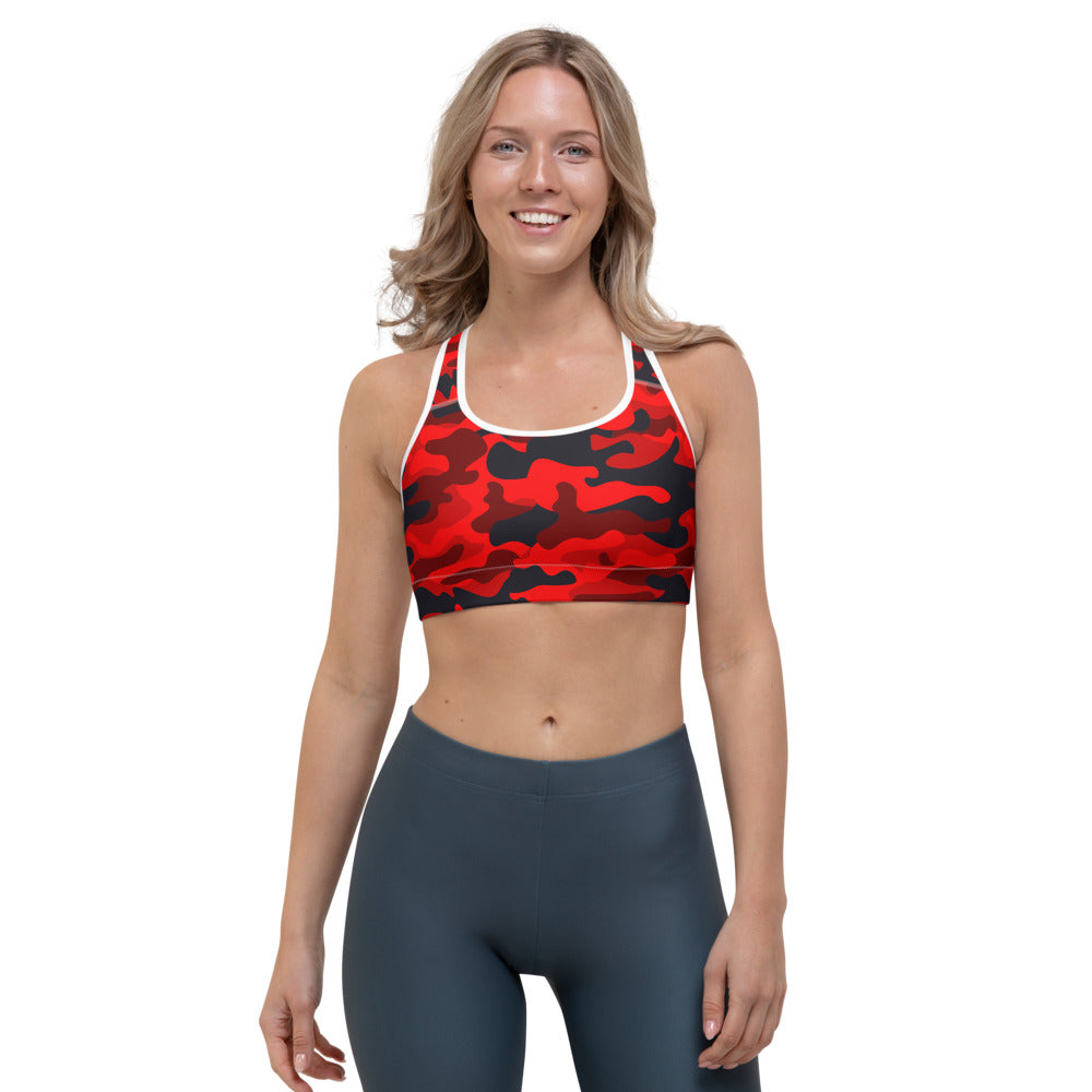 Red And Black Camouflage Print Women's Sports Bra