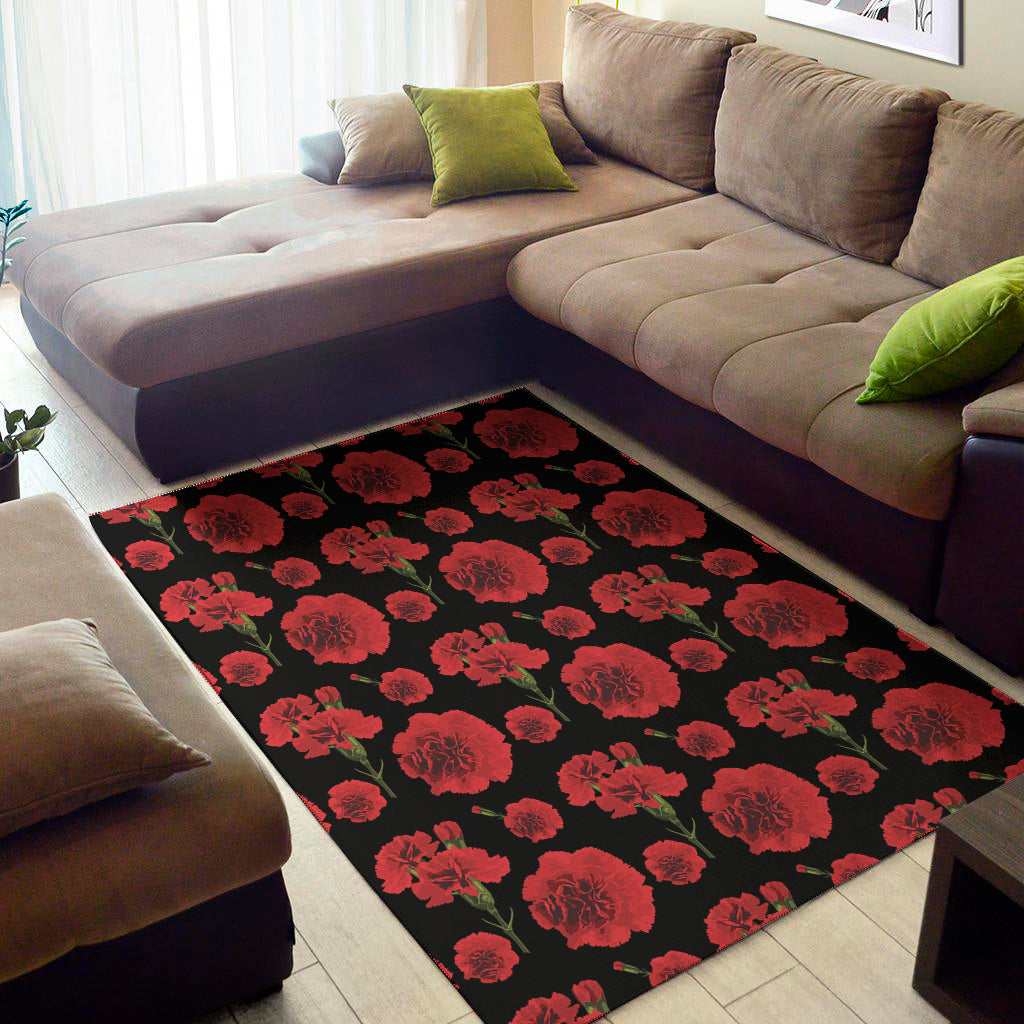 Red And Black Carnation Pattern Print Area Rug