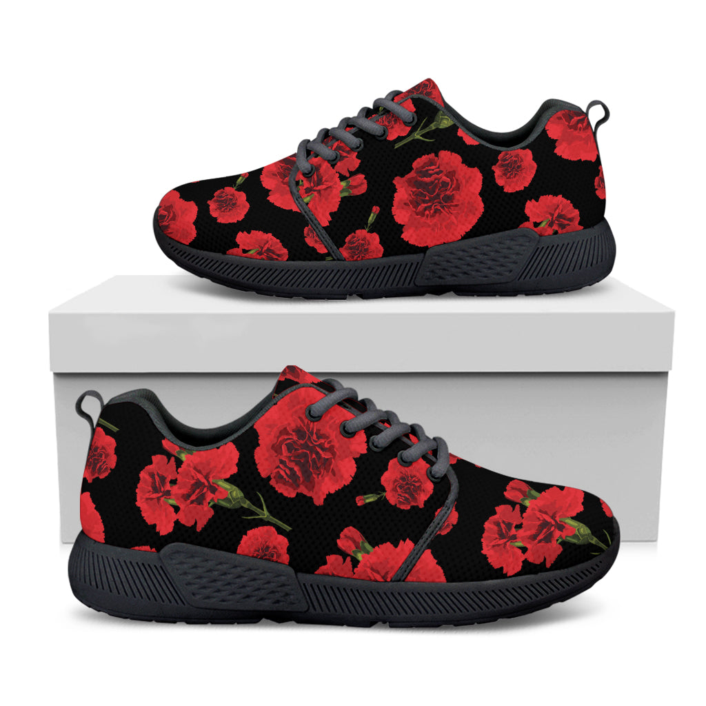 Red And Black Carnation Pattern Print Black Athletic Shoes