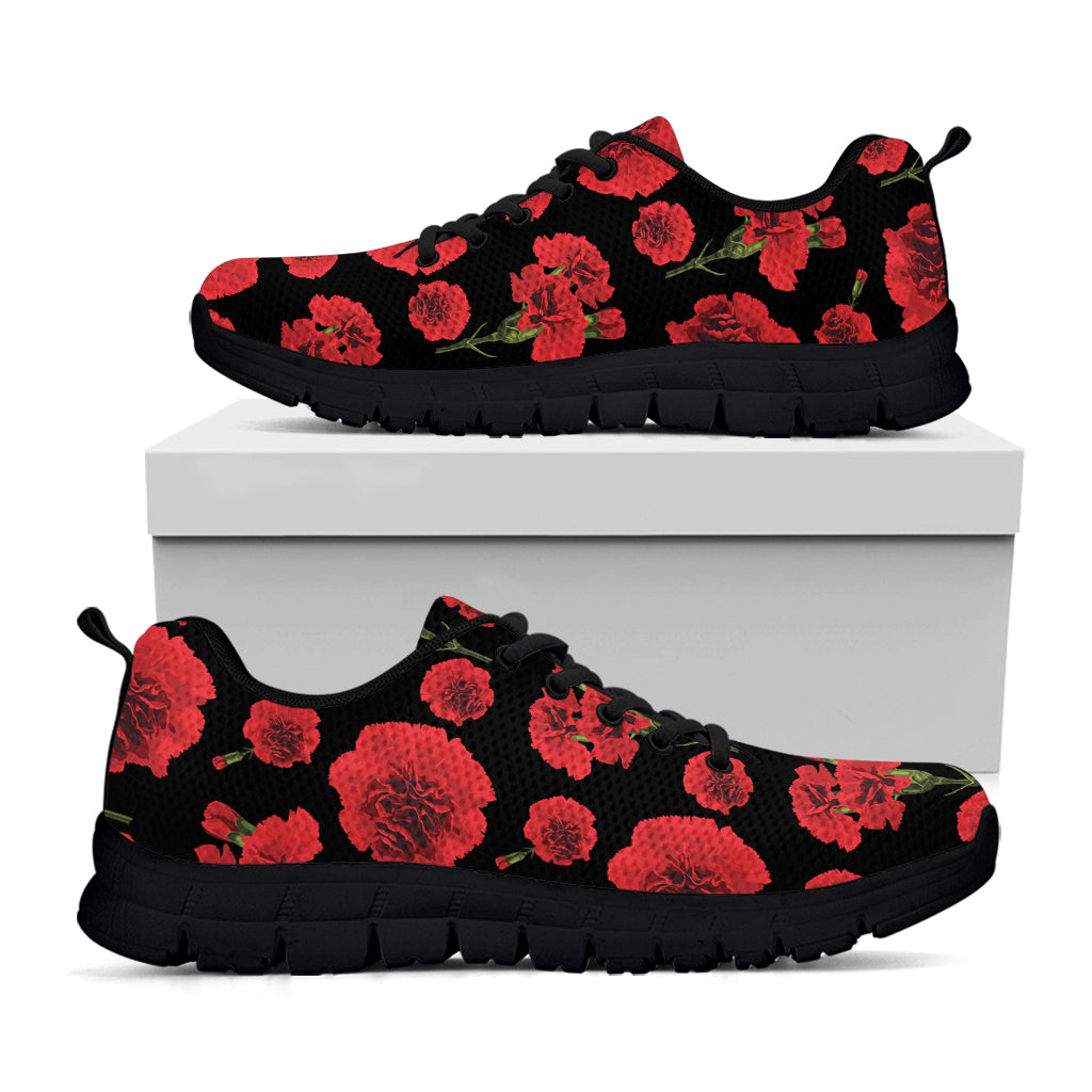 Red And Black Carnation Pattern Print Black Sneakers