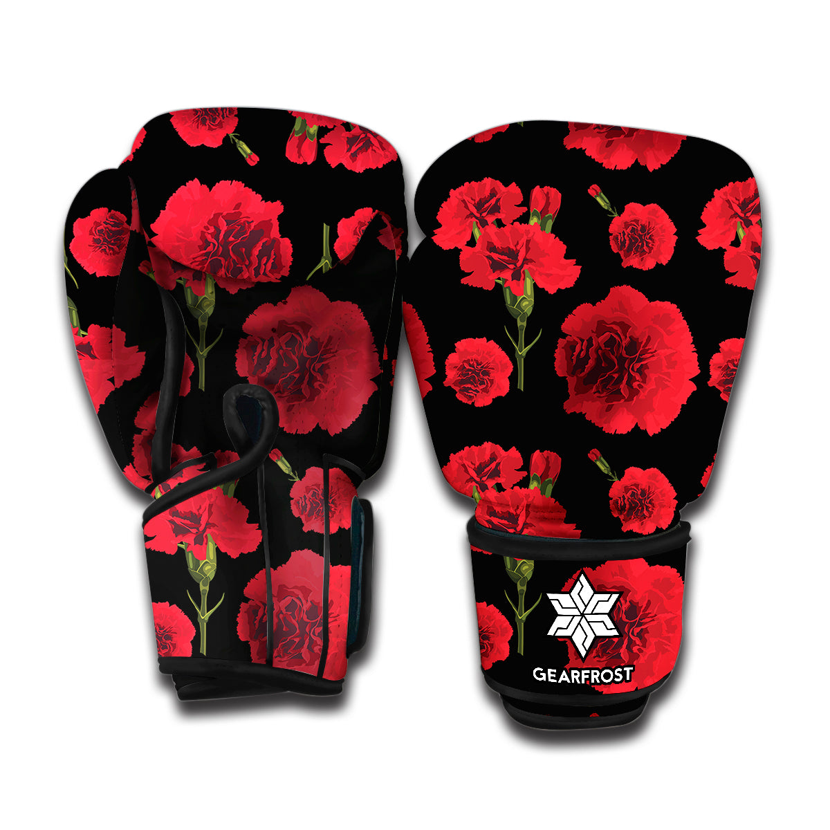 Red And Black Carnation Pattern Print Boxing Gloves