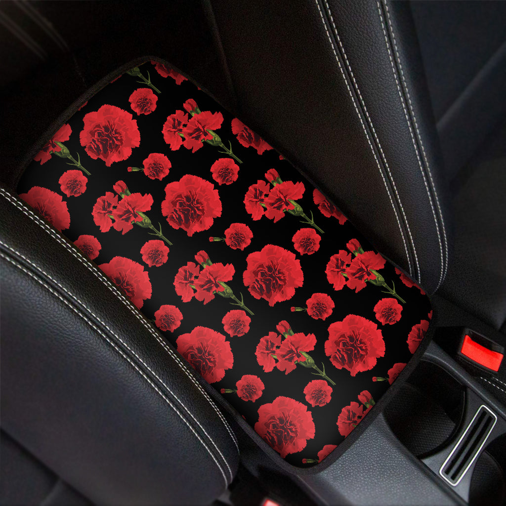 Red And Black Carnation Pattern Print Car Center Console Cover