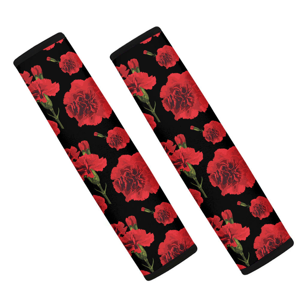 Red And Black Carnation Pattern Print Car Seat Belt Covers