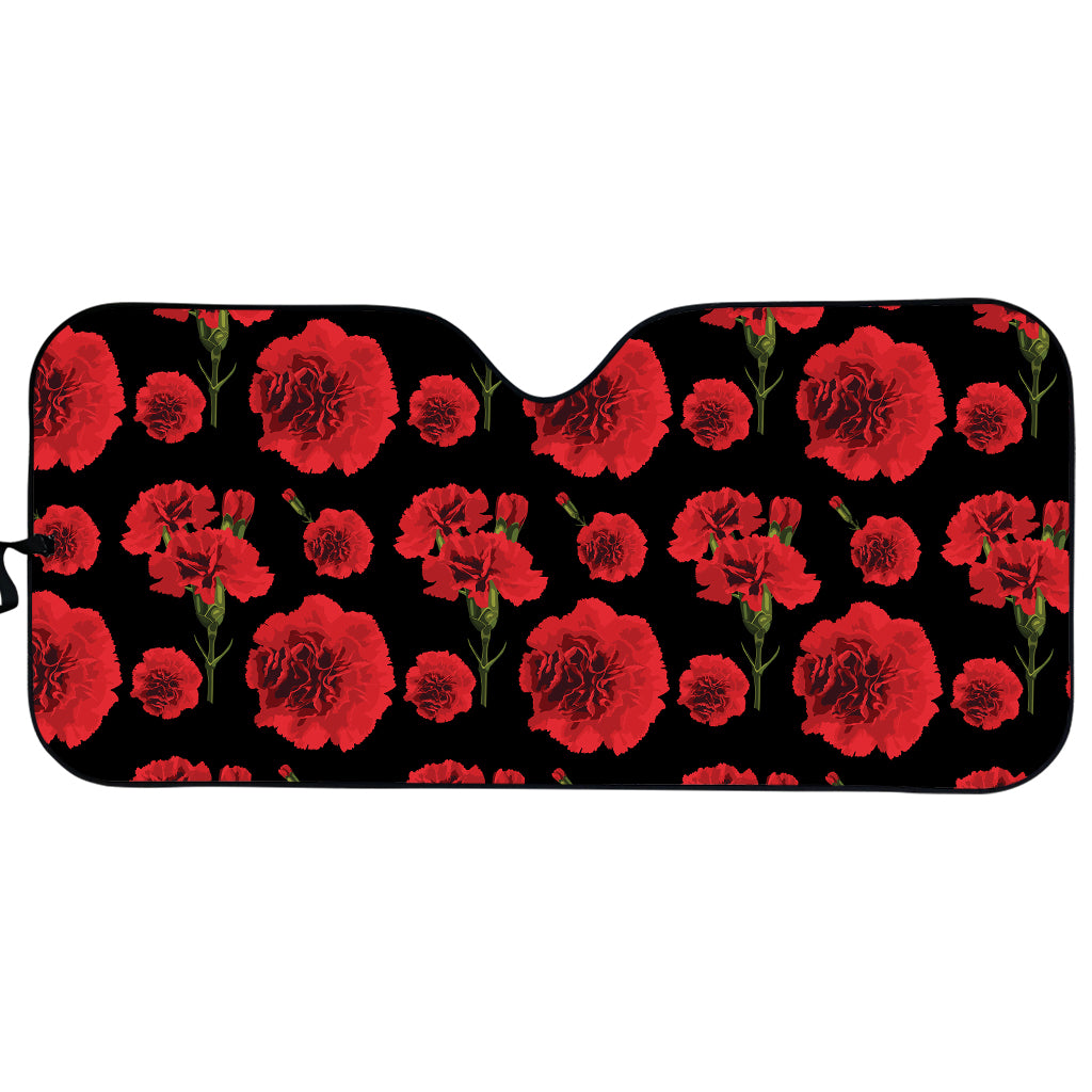 Red And Black Carnation Pattern Print Car Sun Shade