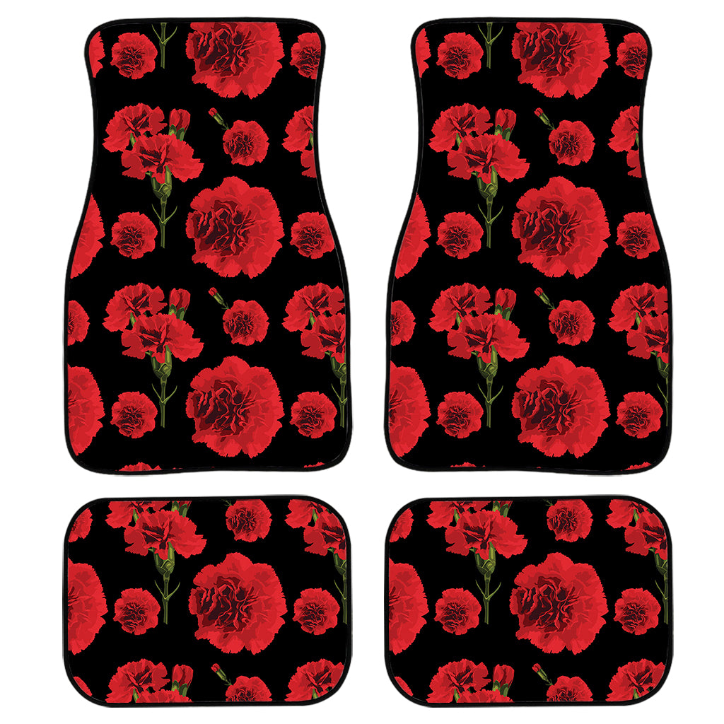 Red And Black Carnation Pattern Print Front and Back Car Floor Mats