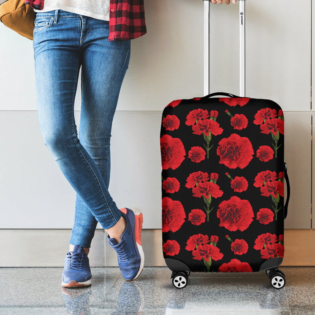 Red And Black Carnation Pattern Print Luggage Cover