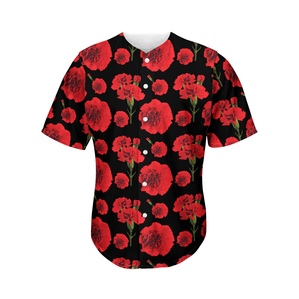Red And Black Carnation Pattern Print Men's Baseball Jersey