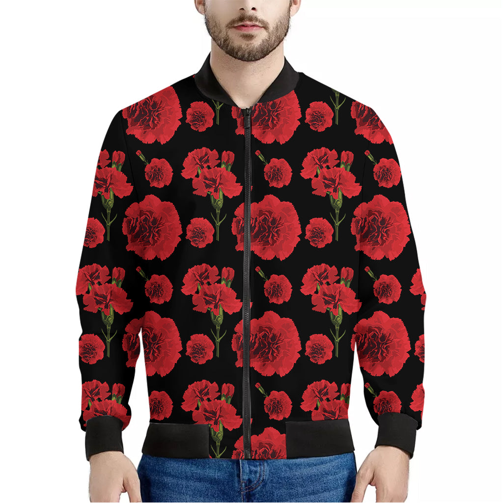 Red And Black Carnation Pattern Print Men's Bomber Jacket