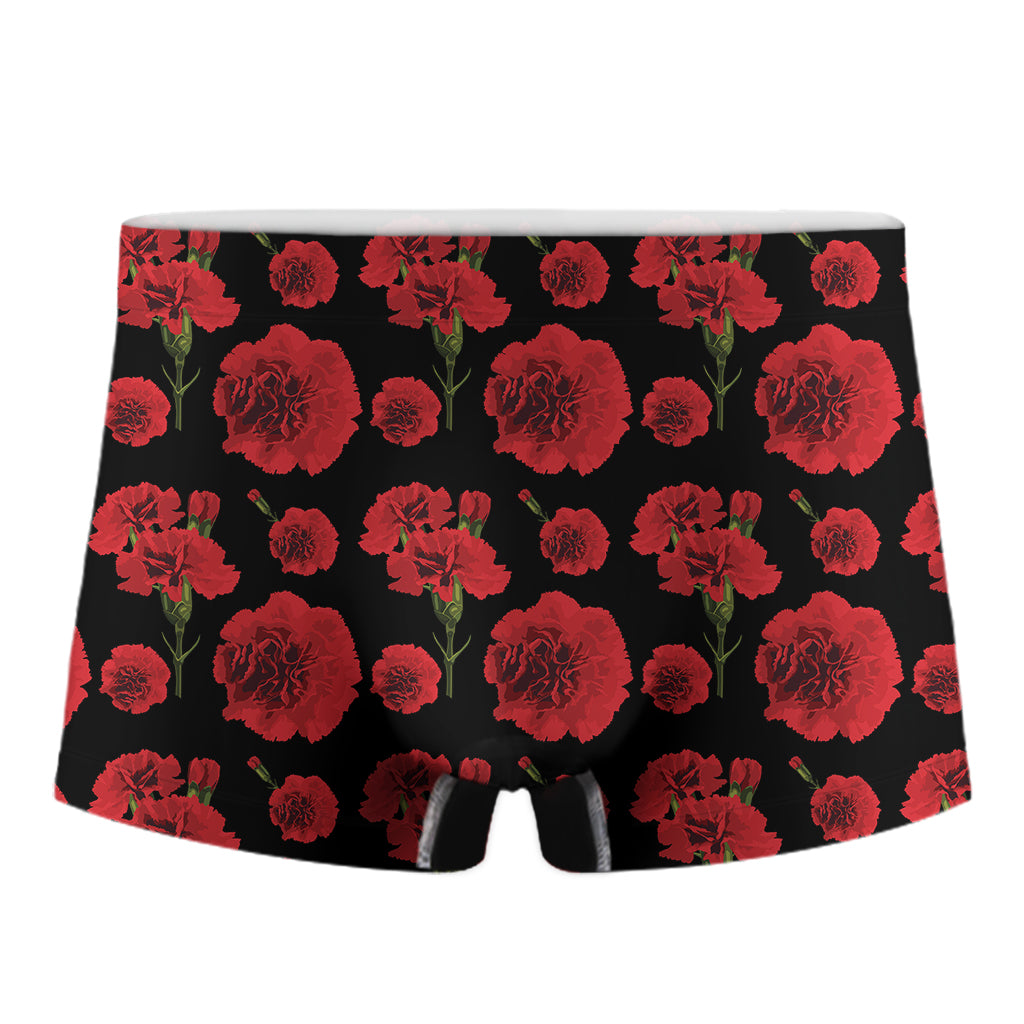 Red And Black Carnation Pattern Print Men's Boxer Briefs
