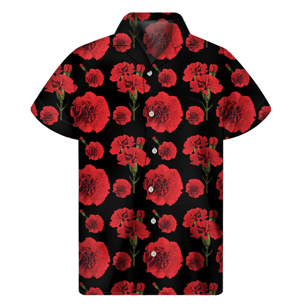 Red And Black Carnation Pattern Print Men's Short Sleeve Shirt