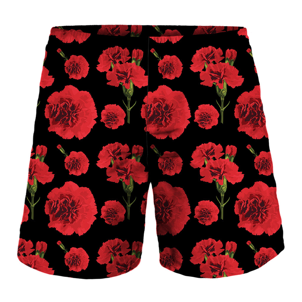 Red And Black Carnation Pattern Print Men's Shorts